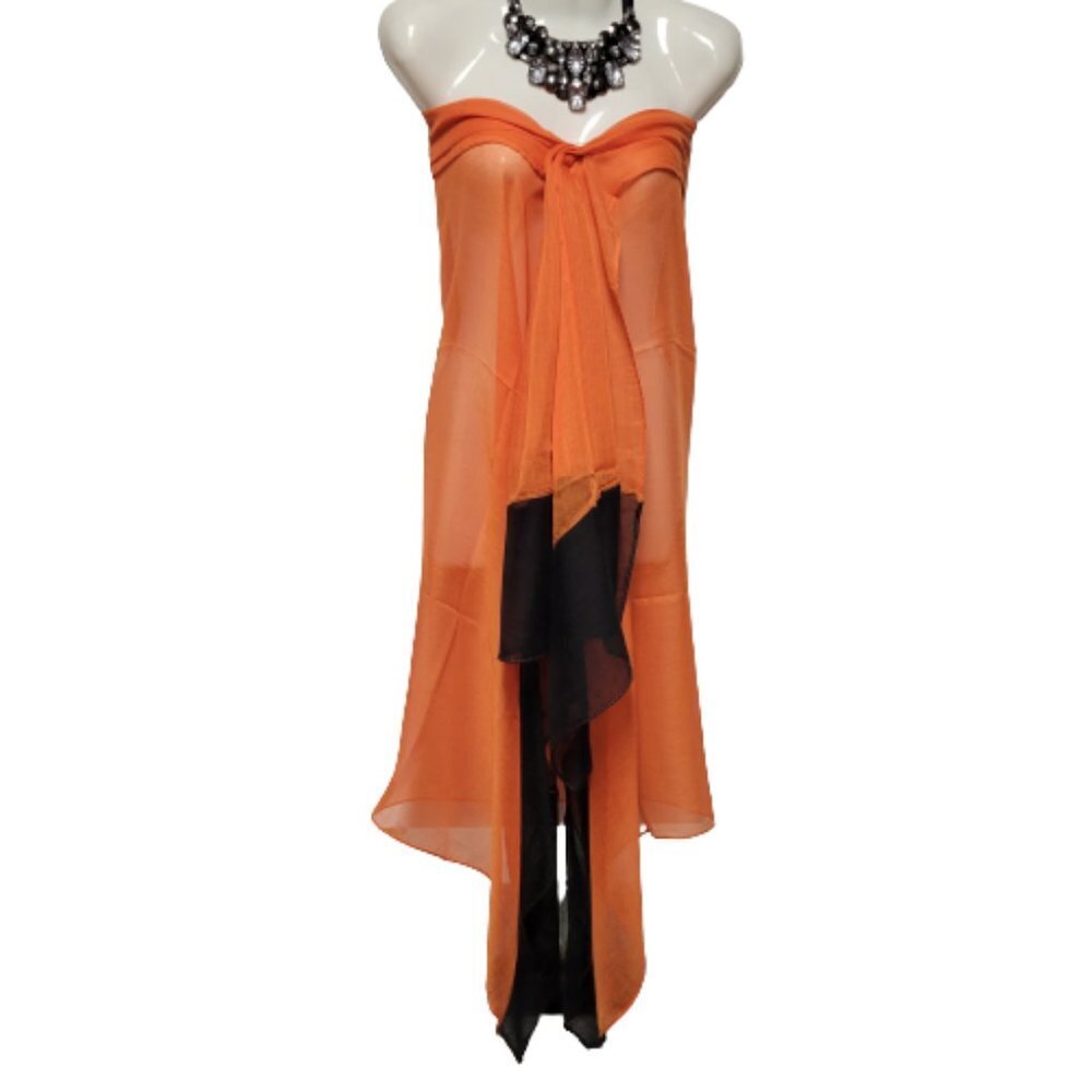 Deep Orange and Black Large Pareo Scarf or Sarong NEW
